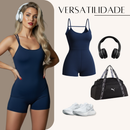 Macaquinho Fitness Academia Feminino Shorts Top Alça Suplex Forrado