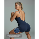 Macaquinho Fitness Academia Feminino Shorts Top Alça Suplex Forrado