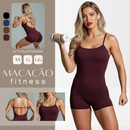 Macaquinho Fitness Academia Feminino Shorts Top Alça Suplex Forrado